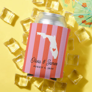Enfriador De Latas Boda moderna de rayas rojas y rosadas en Florida