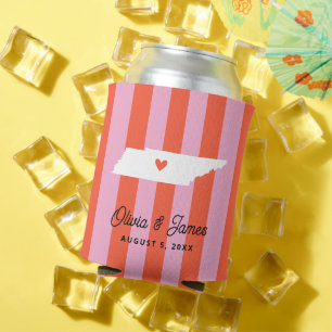 Enfriador De Latas Boda moderna de rayas rojas y rosadas en Tennessee