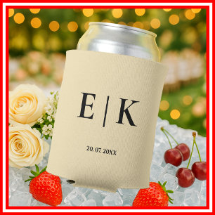 Enfriador De Latas Boda Monograma Amarillo Mantequilla