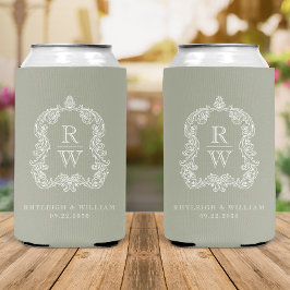 Enfriador De Latas Boda Monograma Cresta Verde Salvia