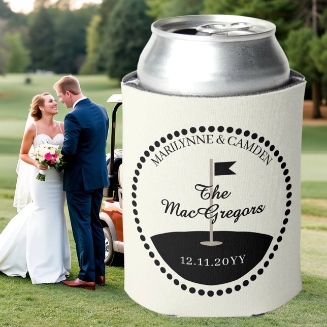 Enfriador De Latas Boda Monograma Fecha Golf Tema (Subido por el creador)