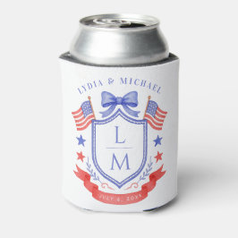 Enfriador De Latas Boda Monograma Patriótica Rojo Blanco & Yo Hago