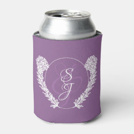 Enfriador De Latas Boda morado clásico de lavanda monograma rústico