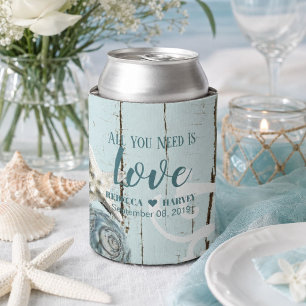 Enfriador De Latas boda náutica playa aqua azul concha de mar estrell