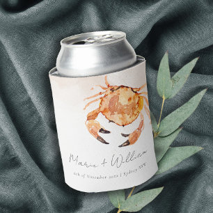 Enfriador De Latas Boda Náutico De Cangrejo Costero Naranja De Arroz