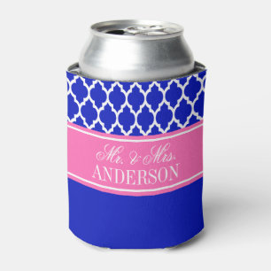 Enfriador De Latas Boda Nombre Rosa Caliente #4 Azul Real Blanco Marr