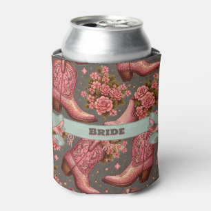 Enfriador De Latas Boda occidental: Vaquero rosa bota novia