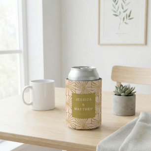 Enfriador De Latas Boda personalizada botánica Groovy Retro Chartreus