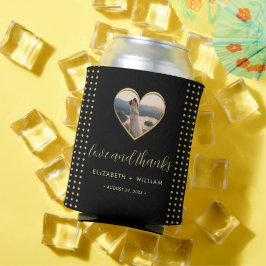 Enfriador De Latas Boda personalizada con lunares dorados y negros