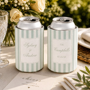 Enfriador De Latas Boda Personalizada con Raya de Garrapatea Verde