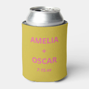 Enfriador De Latas Boda personalizada moderna en chartreuse, rosa y a