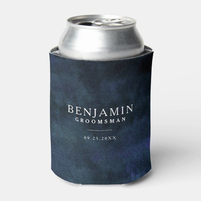 Enfriador De Latas Boda personalizada Navy Blue Groomsman (Lata Anverso)