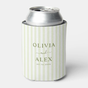 Enfriador De Latas Boda Personalizada Verde con Rayas Retro