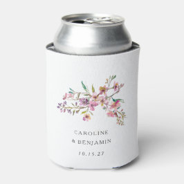 Enfriador De Latas Boda Personalizado Boho Pink Wildflowers minimalis