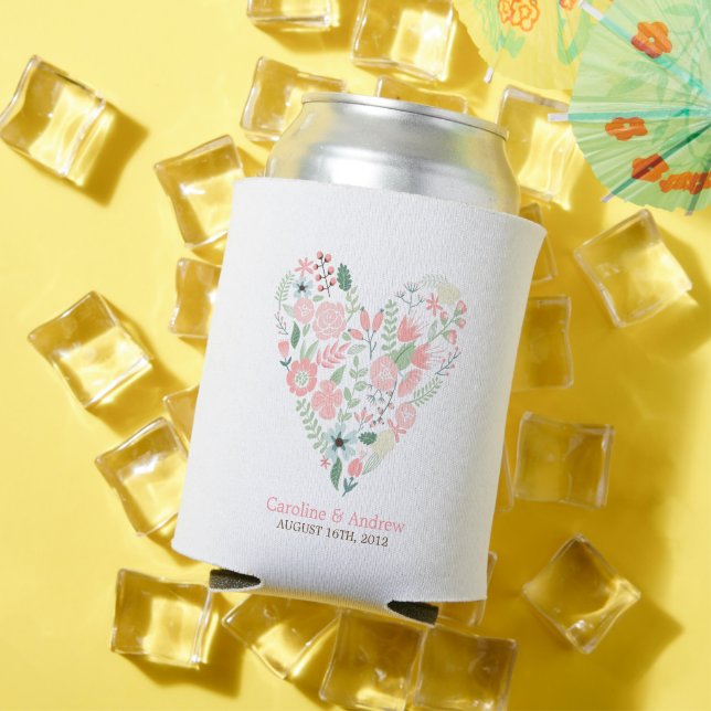 Enfriador De Latas Boda personalizado del corazón floral (Verano in situ)