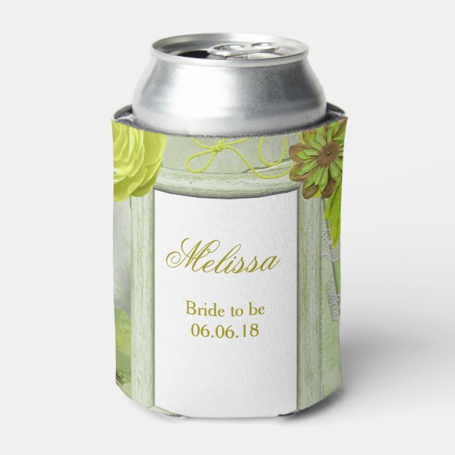 Enfriador De Latas Boda Personalizado floral verde (Lata Anverso)