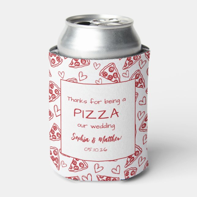 Enfriador De Latas Boda Pizza Rojo Mano Italiana Drenada Gracias (Lata Anverso)