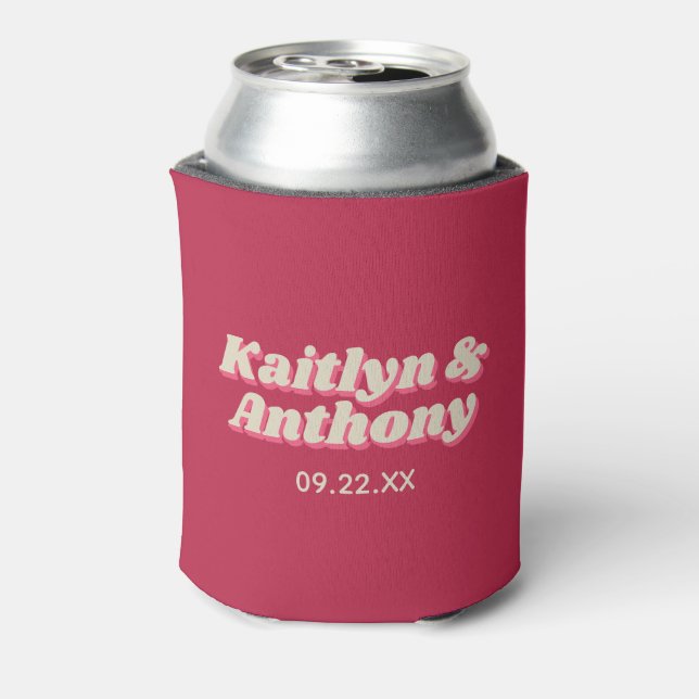 Enfriador De Latas boda Retro Groovy Viva Magenta de los años 70 (Reverso de la lata)