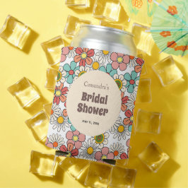 Enfriador De Latas Boda Retro Hippie Groovy Floral 