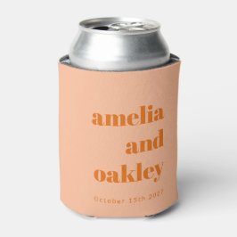 Enfriador De Latas Boda Retro Personalizada Retro Naranja Peach Minim