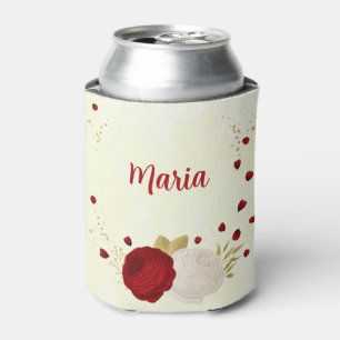 Enfriador De Latas Boda romántico de flores rojas y blancas