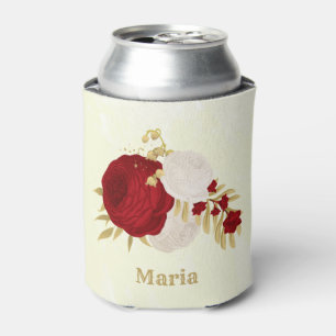 Enfriador De Latas Boda romántico de flores rojas y blancas