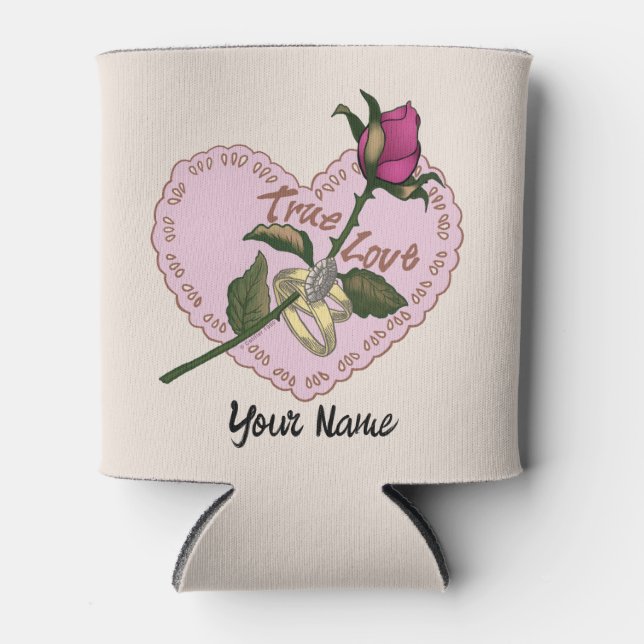Enfriador De Latas Boda Rosa de amor verdadero (Anverso)