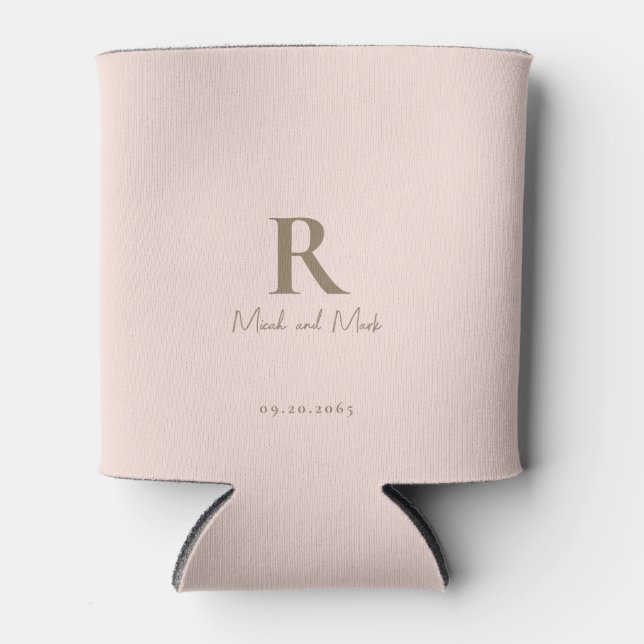Enfriador De Latas Boda Rubor Gold Monogram y Pareja Names (Anverso)