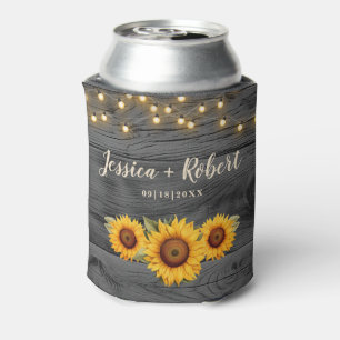 Enfriador De Latas Boda Rustic Sunflower Barn Wood