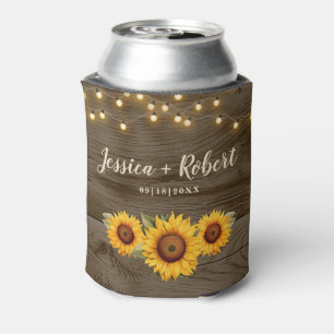 Enfriador De Latas Boda Rustic Sunflower Barn Wood