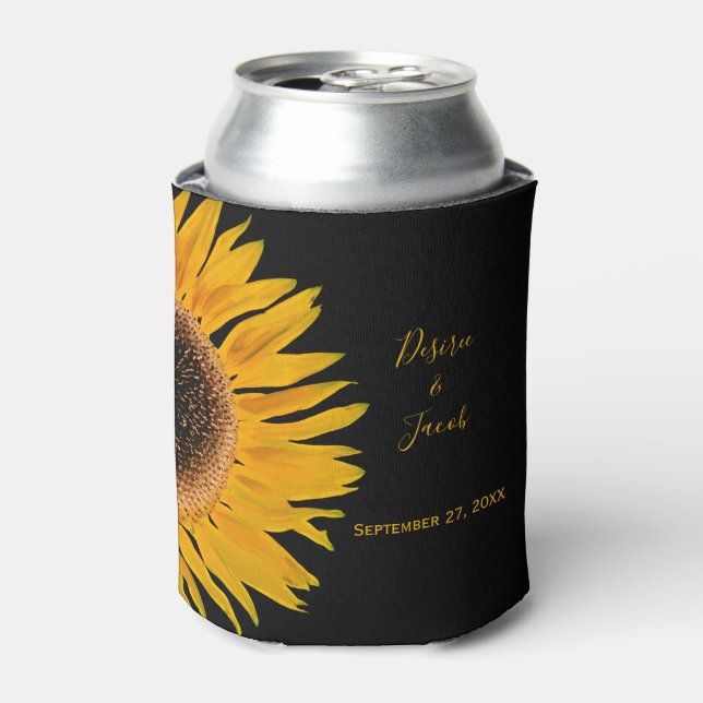 Enfriador De Latas Boda Rústico Elegante De Girasol Negro Amarillo (Lata Anverso)