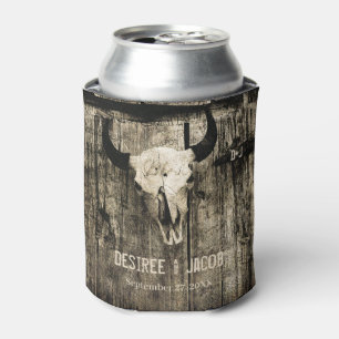 Enfriador De Latas Boda Rústico Sepia de la Calavera del Toro Occiden