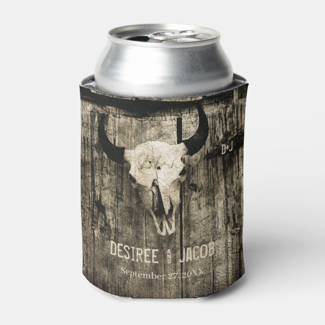 Enfriador De Latas Boda Rústico Sepia de la Calavera del Toro Occiden (Lata Anverso)