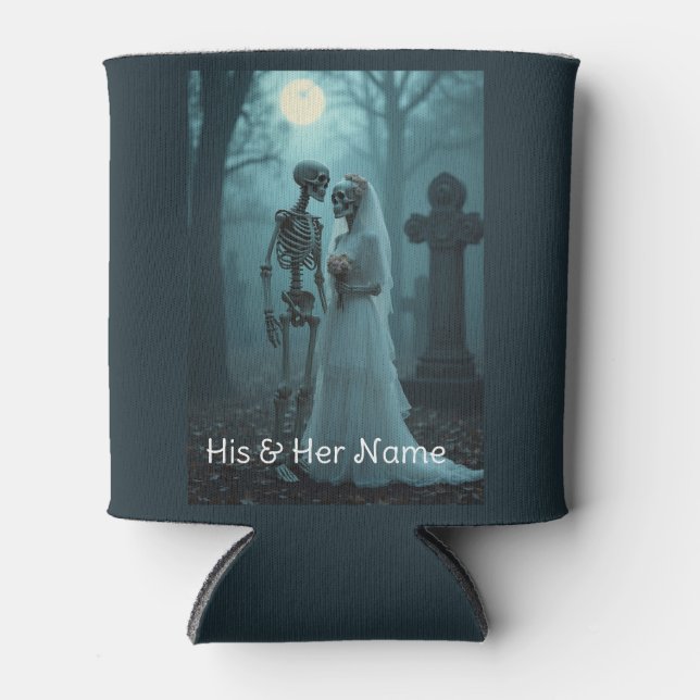 Enfriador De Latas Boda Skeleton Pareja Imagen de época en negro (Anverso)