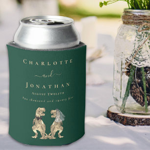 Enfriador De Latas Boda temática de dinosaurios verde oscuro