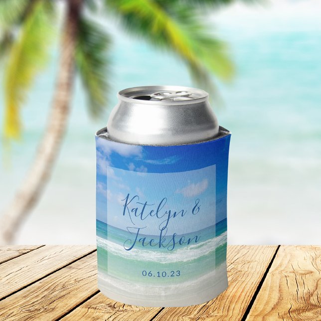 Enfriador De Latas Boda tropical en la playa Océano personalizado (Subido por el creador)