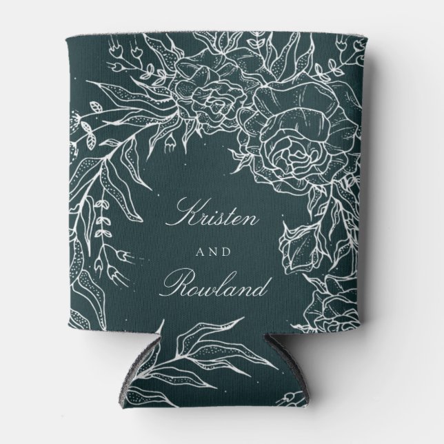 Enfriador De Latas Boda Verde Esmeralda Blanca Wreath (Anverso)