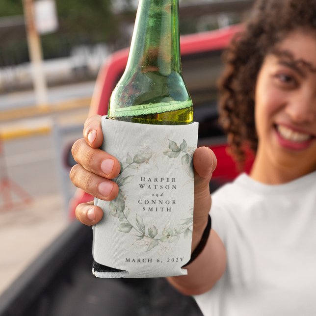 Enfriador De Latas Boda Wreath de eucalipto de oro moderno (Subido por el creador)