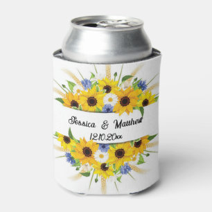 Enfriador De Latas Bodas naturales florales de girasol amarillo acuar
