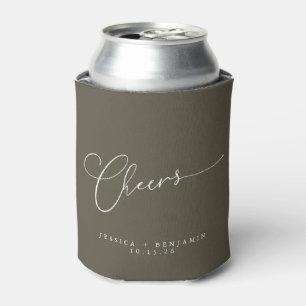 Enfriador De Latas Bodas Personalizadas Guion Olivo Minimalista Cheer