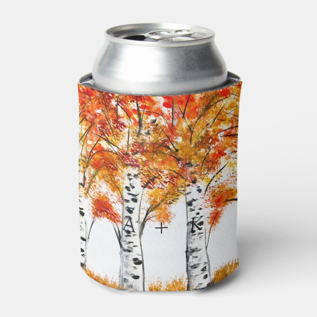 Enfriador De Latas Bodasy otoñales de acuarela de abedules (Lata Anverso)