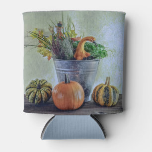 Enfriador De Latas Bodegón de otoño con calabazas, flores
