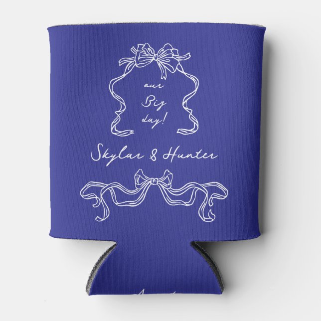 Enfriador De Latas Boho azul cobalto bow la dolce vita retro Boda (Anverso)