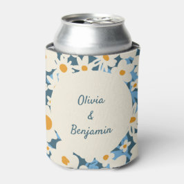 Enfriador De Latas Boho Azul Floral Blanco Azul Boda personalizada