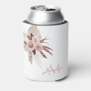 Enfriador De Latas Boho Blush Pampas Grass Floral Monograma