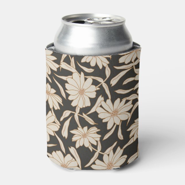 Enfriador De Latas Boho Boda moderno de marfil negro botánico (Lata Anverso)