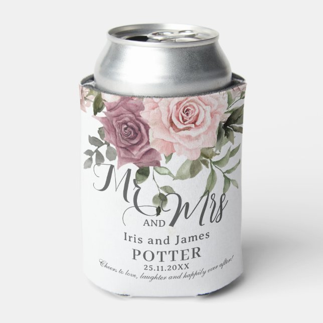 Enfriador De Latas Boho Cinnamon Rosa Rubor Boda Floral Rosa (Lata Anverso)