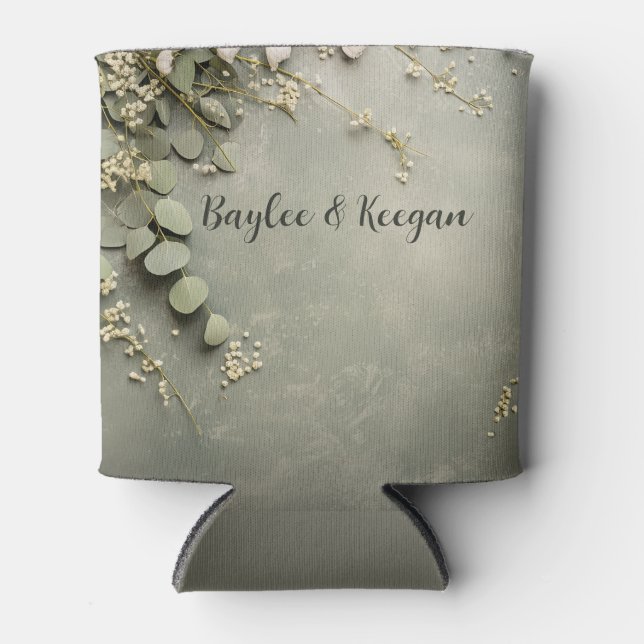 Enfriador De Latas Boho Eucalyptus y Baby Breath Refrigerador de bebi (Anverso)