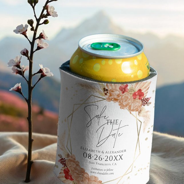 Enfriador De Latas Boho Floral | Boda Terracota Guardar La Fecha (Subido por el creador)