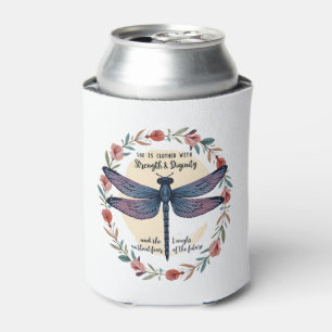 Enfriador De Latas Boho Floral Dragonfly Está Vestida Con Fuerza